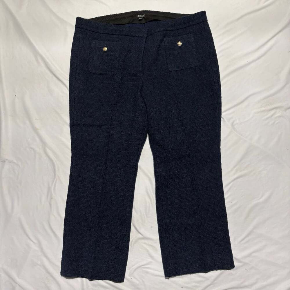 J.Crew Maritime Tweed Slim Kickout Pants 18 Navy Blue Gold Button Wool Blend